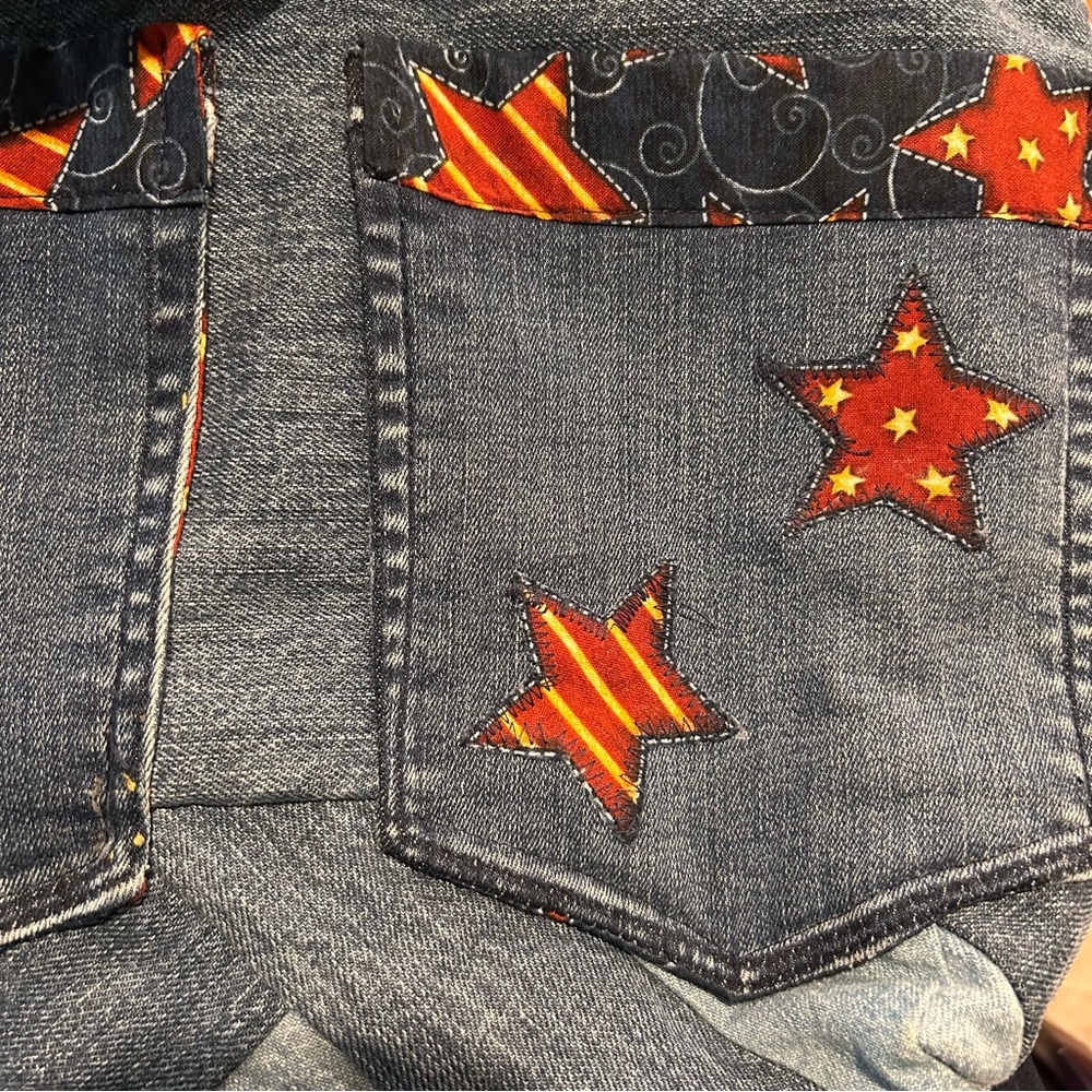 Handmade Denim Purse Bag Tote Stars Chevron Rustic Boho Patchwork Unique - Picture 2 of 6